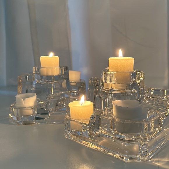 Vintage Crystal Glass Tea light Castle Block Set of 2 —-RETIRED ITEM—- - Picture 2 of 12